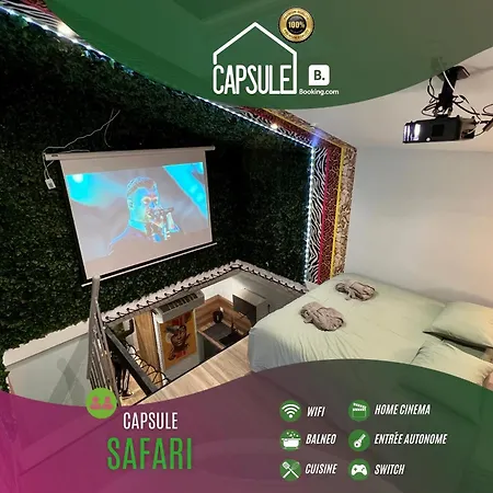 Capsule Safari - Jacuzzi - Nintendo Switch - Netflix & Home Cinema - Pouf Geant - Filet Suspendu Douai Exterior photo