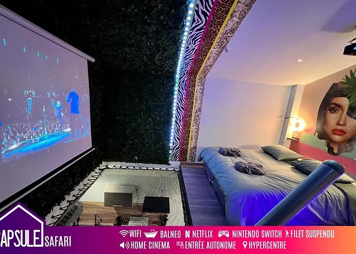 Capsule Safari - Jacuzzi - Nintendo Switch - Netflix & Home Cinema - Pouf Geant - Filet Suspendu
