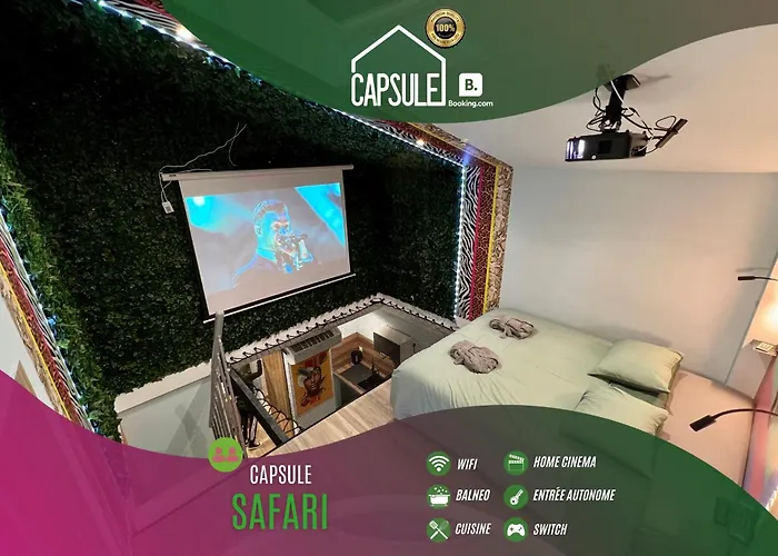 Capsule Safari - Jacuzzi - Nintendo Switch - Netflix & Home Cinema - Pouf Geant - Filet Suspendu